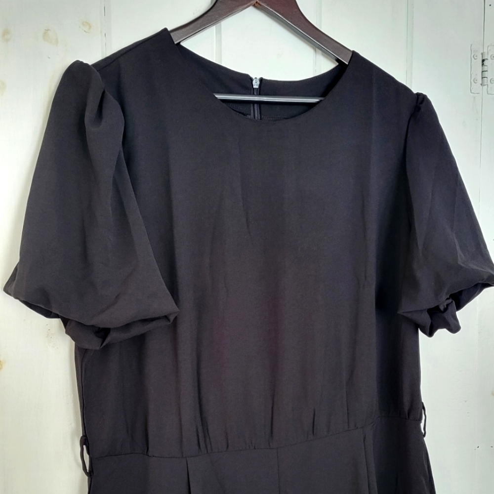 Pretty garden Puff Sleeve Wide Leg Belted Black Jumpsuit Size XL - Picture 3 of 15